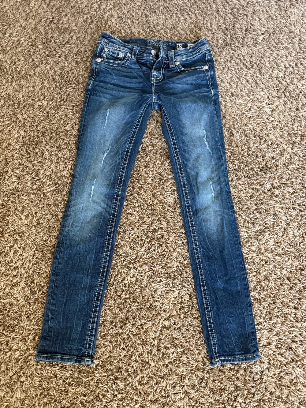 Miss Me Dark Blue Embellished Fleur-de-Lis Skinny Jeans - Picture 2 of 3